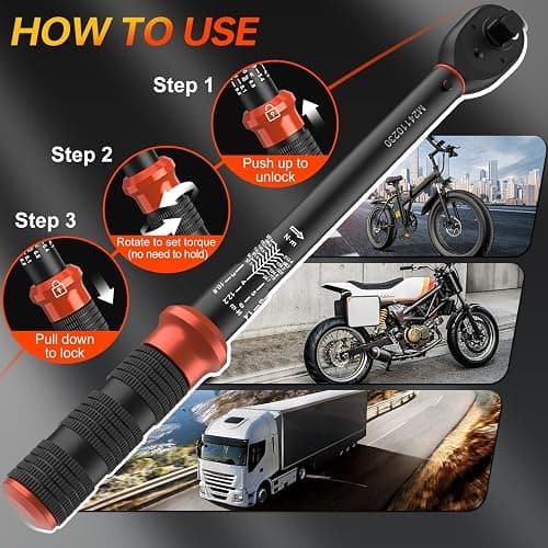 Upgraded Torque Wrench Set 8PCS, 1/4 3/8 1/2 inch Drive Click Torque Wrench, 10-230in.lb, 5-50ft.lb, 10-180ft.lb, 72-Tooth Dual Scale, ±3% Accuracy, 5 Adapters, for Bike, Moto, Car Repair and Maint thumbnail 5