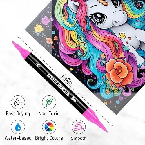 Pagather 48 Colors Acrylic Paint Markers, Dual Tip with Fine Tip and Brush Tip Pens for Stone, Wood, Calligraphy, Canvas, Ceramic, Metal, Glass, Rock Painting, DIY Crafts thumbnail 5