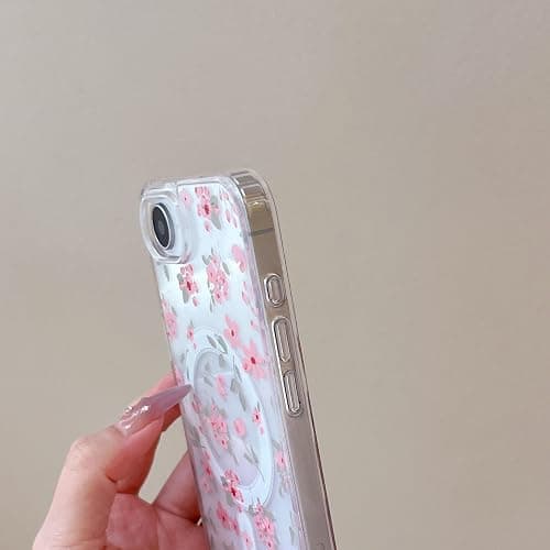 QLTYPRI Magnetic for iPhone 16e Case Compatible with Magsafe, Cute Floral Flower Aesthetic Phone Case Slim Clear Anti-Yellowing Shockproof Phone Cover for Girls Women - Pink thumbnail 5