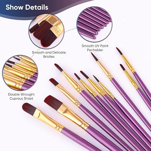 Paint Brushes Set, 30 Pcs Paint Brushes for Acrylic Painting, Watercolor Acrylic Oil Paint Brush, Artist Paintbrushes for Body Face Rock Canvas, Adult Drawing Arts Crafts Supplies, Purple thumbnail 5