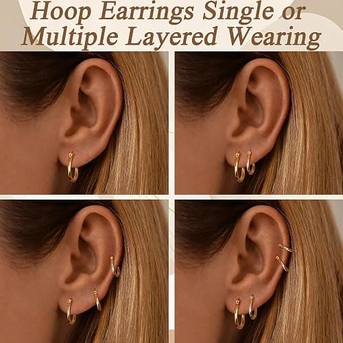 LOYALLOOK Gold Hoop Earrings Set Stainless Steel Rounded Small Hoop Earrings Set for Women Cute Huggie Earrings Nickel Free 10/12/15/20MM thumbnail 6
