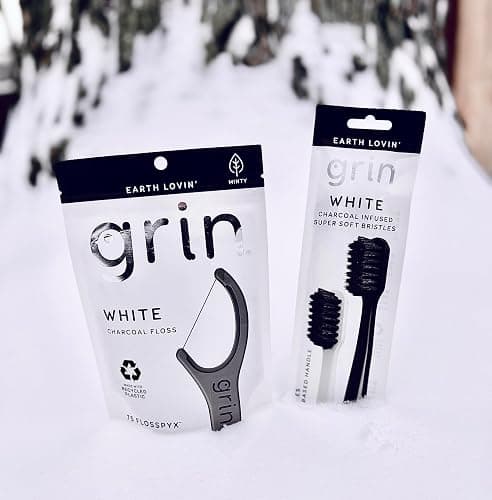 GRIN White Charcoal Infused Flosspyx, 75 Count, Dental Flossers, Minty Flavor, Recycled Plastic, Charcoal Infused Floss Picks, Premium Longer Floss Head, Easy Slide, Includes Soft Fold-Back Tooth Pick thumbnail 6