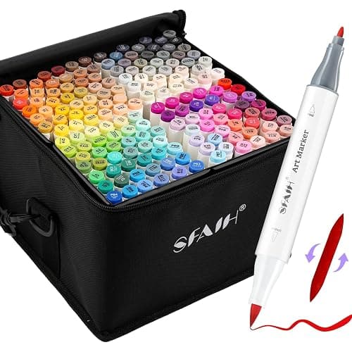 SFAIH Alcohol Markers Brush & Fine - 168 Colors Double Tipped Art Markers for Adult Coloring Illustration, Gifts for Artist Adult - Adjustable Shoulder Strap & Faux Leather Lining & Outer Zip Pocket - Image 1
