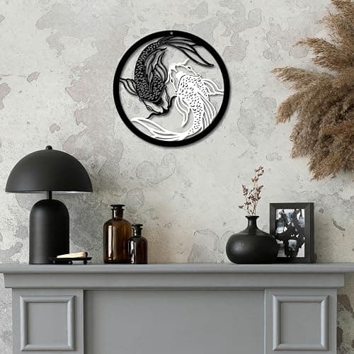 Creoate Black and White Metal Wall Art for Bathroom, Zen Decor Japanese Wall Art Koi Fish Artwork for Home Office Decoration, 11.8 x 11.8 inches - Metal - 11.8L" x 11.8W" thumbnail 5