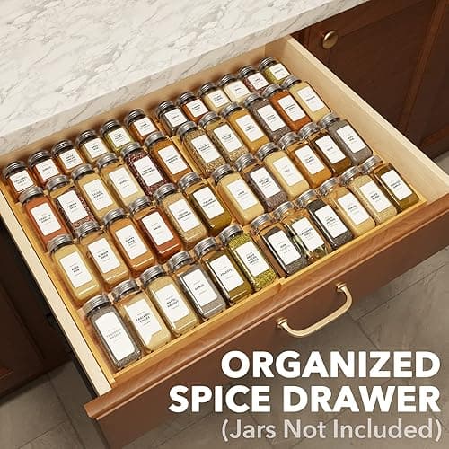 SpaceAid Bamboo Spice Drawer Organizer, (Need 3" Deep Drawer) Expandable 4 Tier Spices Rack for Cabinet, Kitchen Seasoning Storage Insert (Jars Not Included, From 12" to 23" Wide) - 12" to 23" Wide - Natural thumbnail 3
