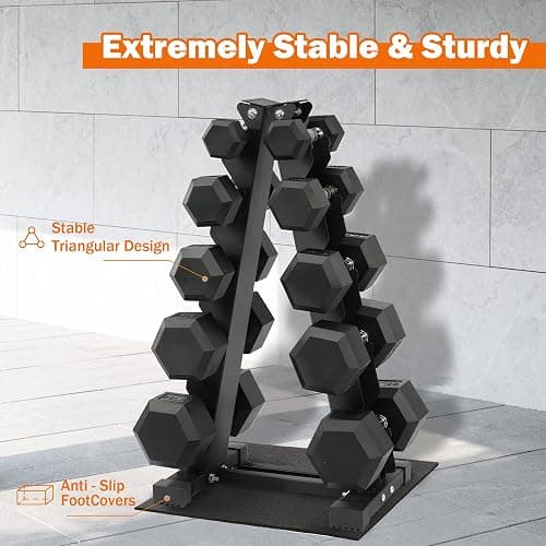 Fitvids Fitvids Rubber Coated Hex Dumbbell Weight Set and Storage Rack, 100LB Set or 150LB Set, 5-20 lbs Pairs or 5-25 lbs Pairs thumbnail 5