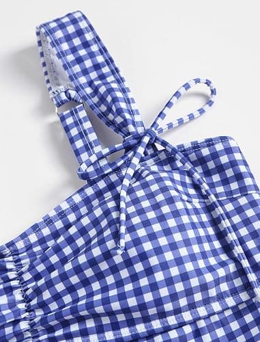 ZAFUL Tankini Swimsuits for Women Gingham Bow Decor Ruched Back Cross Tie Tankini Set Tummy Control 2 Piece Bathing Suits thumbnail 4