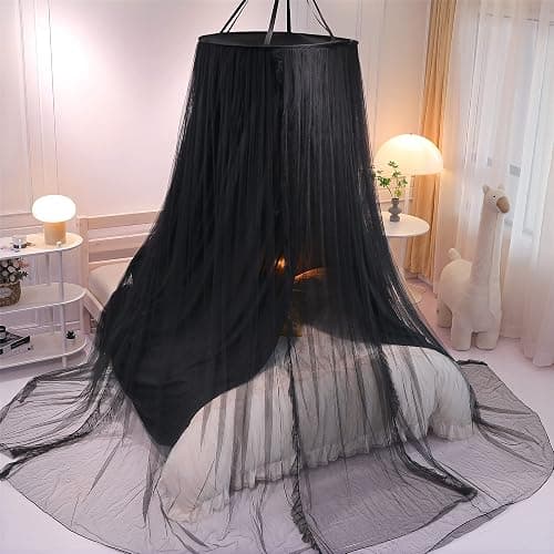VETHIN Double Layer Princess Round Dome Canopy Bed Curtain for Girls Adults,Children Dreamy Mosquito Net,Cute Bedroom Decoration Castle Play Tent Reading Nook Canopies(Dome-Double Black) thumbnail 5