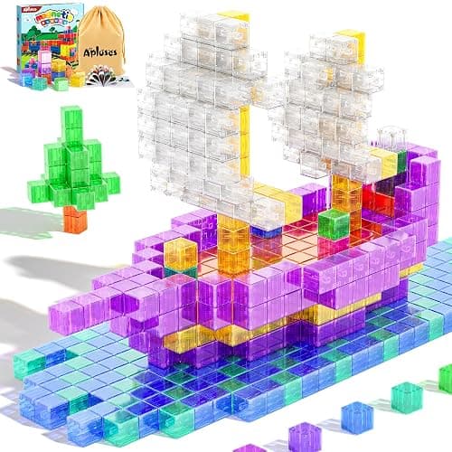 Magnetic Blocks Building Toys - Transparent Rainbow Magnetic Cubes Set, Outdoor Sensory Autism STEM Toys Gifts for Kids Aged 3+ Year Old Boys & Girls - Image 1