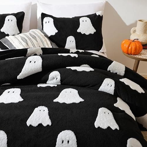 Smoofy Halloween Comforter Set Twin Size – 2-Piece Black Halloween Comforter with 3D White Ghosts, Lightweight and Fluffy Bedding Set (1 Twin Comforter + 1 Pillowcase) thumbnail 4