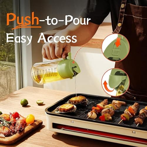 TrendPlain 16oz/470ml Glass Olive Oil Sprayer for Cooking – 2 in 1 Olive Oil Dispenser Bottle for Kitchen Gadgets and Air Fryer Accessories, Salad, BBQ - Green thumbnail 6