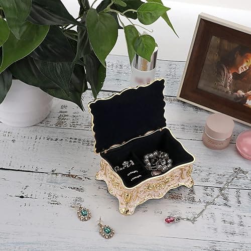 Hipiw Vintage Jewelry Organizer Box - Metal Trinket Storage Box Ornate Treasure Chest Box Jewelry Decorative box Keepsake Gift Box Case for Women,4.9"x3.4"x2.7" thumbnail 9