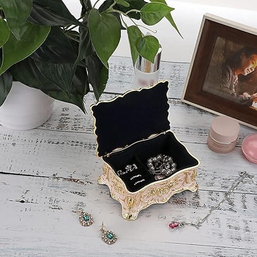 Hipiw Vintage Jewelry Organizer Box - Metal Trinket Storage Box Ornate Treasure Chest Box Jewelry Decorative box Keepsake Gift Box Case for Women,4.9"x3.4"x2.7" - M - Beige thumbnail 10