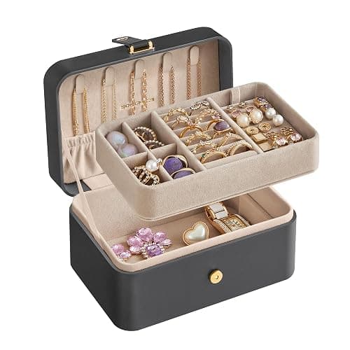 SONGMICS Jewelry Organizer Box, Travel Jewelry Case, 2-Layer Travel Case for Earrings, Necklaces, Bracelets - Portable Jewelry Storage with Large Capacity, Gift Idea, Slate Gray UJBC166G01 - Image 1