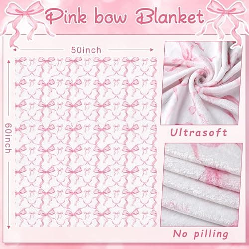 Buryeah Pink Bow Throw Blanket 50"x60" Soft Flannel for Girls Women | Coquette Aesthetic Decor with Ruffled Edges, Ultra Plush Bed Sofa Blanket, Preppy Gift for Teens, Back to School Dorm Room thumbnail 2