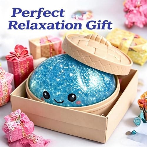 Glitter Dumpling Squishy Soft TPR Squeeze Toy, Slow Rising Stress Relief Fidget, Cute Bao Bun Desk Decor, Handheld Relaxation Toy for Office Home Adults (Blue (Beads)) thumbnail 5