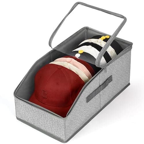 Rnhiehd Hat Organizer for Baseball Caps, Hat Storage with Large Clear Window for Closet, Hat Box with Cardboard Liner, Dust-Resistant, Stackable, Holds 12-15 Caps, Grey - Image 1
