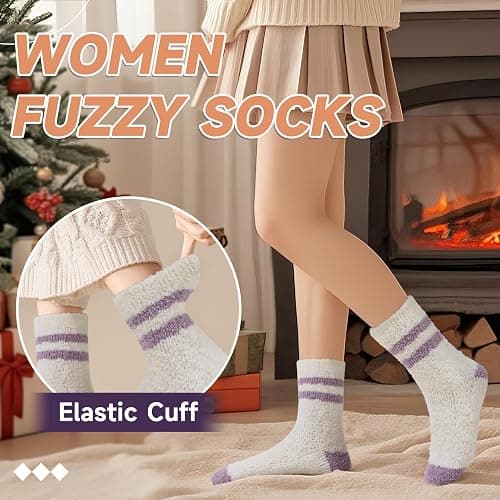 AMENLAN Women Fuzzy Slipper Socks Winter Microfiber Soft Cozy Plush Fluffy Socks Warm Comfy Thermal Home Sleeping Socks thumbnail 4