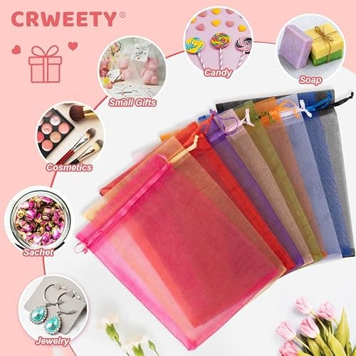 Crweety 50 Pcs Organza Bags 4x6, White Small Mesh Gift Bags Drawstring Bulk | Use for Jewelry Candy Soap Treat Sachet, Mini Party Favor Goodie Pouches, for Wedding Baby Bridal Shower Birthday Halloween thumbnail 5