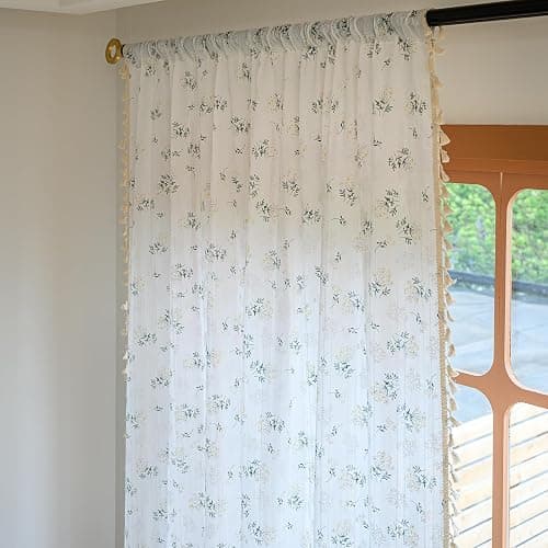 ENJOYBRIDAL Floral 63 Inch Curtains for Bedroom Living Room Drapes Boho Rod Pocket Semi Sheer Short Window Curtains 2 Panel Sets Farmhouse Light Filtering Vintage Patterned Window Treatments - Image 1