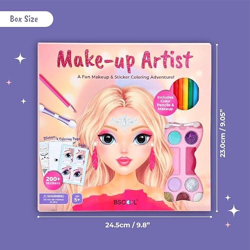 BSCOOL Make-up Artist. 3 in 1 Fun Makeup, Sticker, Coloring Kit, Includes Color Pencils, Makeup Palette, and 200+ Stickers. for Girls Ages 5,6,7,8. Christmas Gift for Girls thumbnail 2