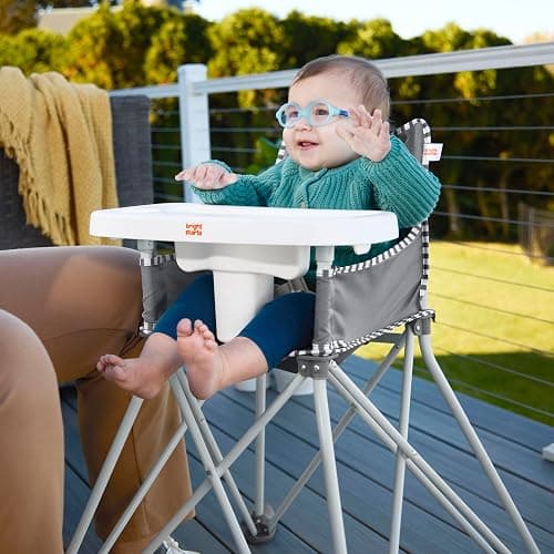 Bright Starts Pop 'N Dine Portable High Chair, Indoor/Outdoor, BPA Free Tray, Easy to Fold, Unisex, Grey, 6 Months + thumbnail 2