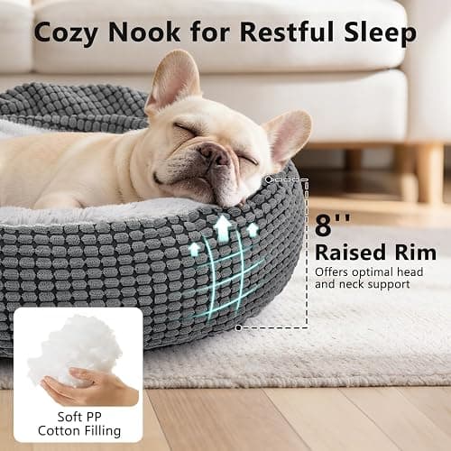 SIWA MARY Dog Bed with Attached Blanket for Small Dogs or Cats, Soft Plush Cozy Donut Cuddler Hooded Pet Beds Washable. Round Puppy Bed Orthopedic, Calming Cat Cave Bed. Anti-Slip Bottom 26inch thumbnail 4