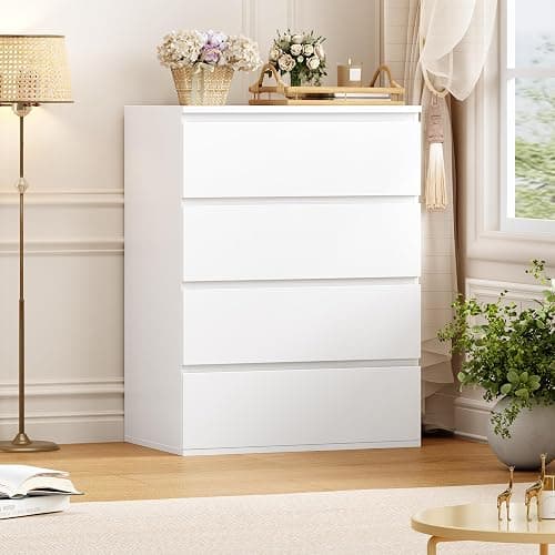 FOTOSOK White Dresser, 4 Drawer Dresser Small Chest of Drawers 23.6L x 15.7W x 31.5H in, Modern White Storage Cabinet with 4 Drawers for Home Office thumbnail 5