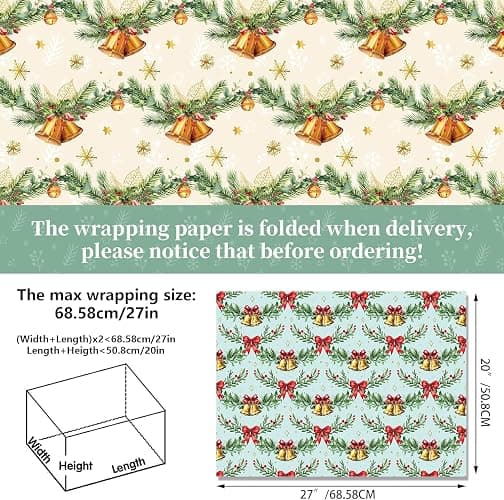 Anor Wishlife Christmas Wrapping Paper,Xmas Wrapping Paper Roll,Holiday Wrapping Paper,20 * 27inch Christmas Party Decorations for Office,Home,Classroom(12pcs) thumbnail 4