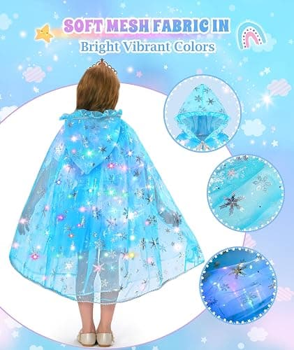 DOLNOW Princess Dress Up for Girls, Unicorn Light up Princess Cape Princess Dress Costume Crown Gift for Girls 3 4 5 6 thumbnail 7