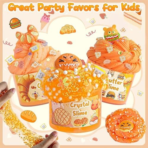 6 Packs Gradient Orange Slime Kit - Cloud Slime, Butter Slime & Clear Slime, Crunchy Slime for Kids with Various Slime Add-ins, Non Stick Slime Party Favors for Girls and Boys, 360ml Kids Slime(Bread) thumbnail 2