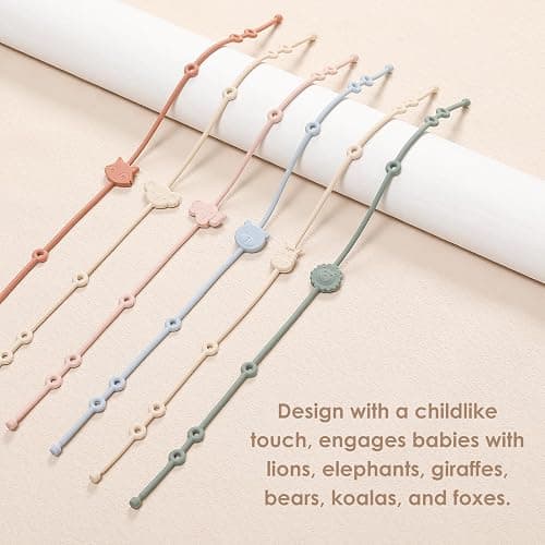 ROCCED Toy Straps for Baby 6pcs, Silicone High Chair Toys Straps Stroller Accessories Toddler Bottle Straps Car Seat Toys Baby Travel Essential Silicone Ivory+Sage+Blue thumbnail 5