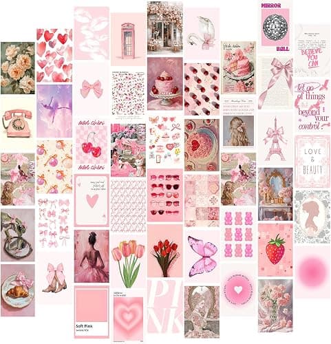 ASTRDECOR Pink Coquette Room Decor Aesthetic Pictures 50 PCS - Coquette Wall Art Prints 4"x6", Trendy Cute Home Decor, Wall Collage Kit For Teen Girls Dorm Bedroom, Vintage Pink Bow Posters - Image 1