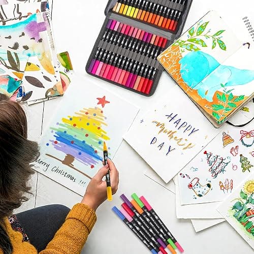 ZSCM 100 Colors Markers for Adult Coloring Books No Bleeding - Duo Tip Brush Pen, Artist Fine & Brush Coloring Markers for Adult Calligraphy, Drawing, Sketching & Journaling thumbnail 2