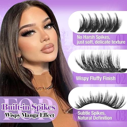 Spiky Lash Clusters Volume Eyelash Clusters Wispy Lashes Clusters Manga Cluster Eyelash Extensions 12-20mm D Curl Individual Lashes 200D Fluffy Cluster Lashes for DIY Lash Look by Yawamica thumbnail 3