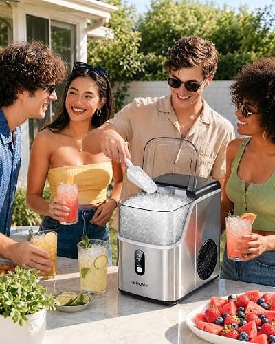EUHOMY Nugget Ice Maker Countertop, Ready in 7 Mins, 35Lbs/24H Pebble Ice Maker Machine, Self-Cleaning Countertop Sonic Ice Makers with Ice Scoop&Basket, Pellet Ice Maker for Home, Stainless Steel thumbnail 9