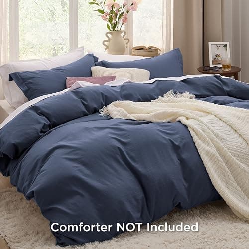 Bedsure Navy Duvet Covers Queen Size - Washed Duvet Cover, Soft Queen Duvet Cover Set 3 Pieces with Zipper Closure, 1 Duvet Cover 90x90 inches and 2 Pillow Shams thumbnail 2