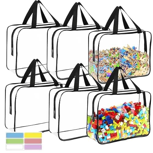 6 Packs Large Toy Storage Bags with Labels, Reusable Clear PVC Board Game Storage, Travel Waterproof Organizer Bags with Zipper for Building Blocks, Puzzle, Kids Books - Image 1