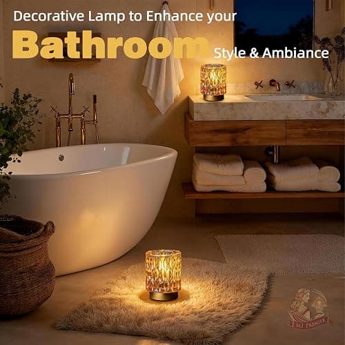 Battery Operated Table Lamps Timer, Mini Crystal Lamp for Area No Plug, Cordless Lamp with LED Bulb for Power Outage, Decorative Lamps for Tabletop/Corner/Entryway/Stairway/Bathroom/Fireplace(2*AMBER) thumbnail 3