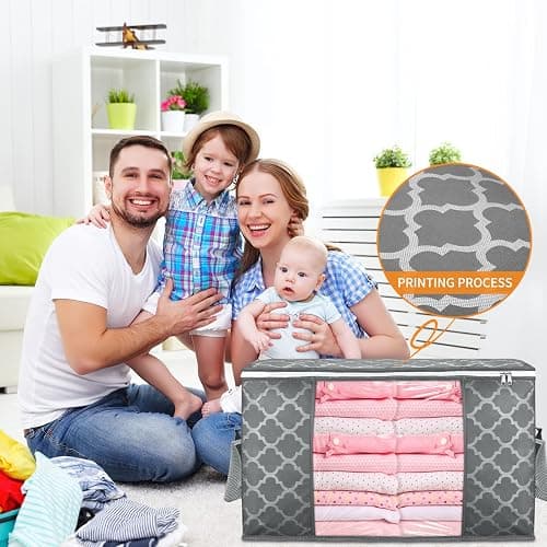 90 L Large Storage Bag Clothes Storage Organizer with Durable Handles for Closet Storage, Comforter, Blanket, Clothing, Bedding and Toys 6 Pack thumbnail 6