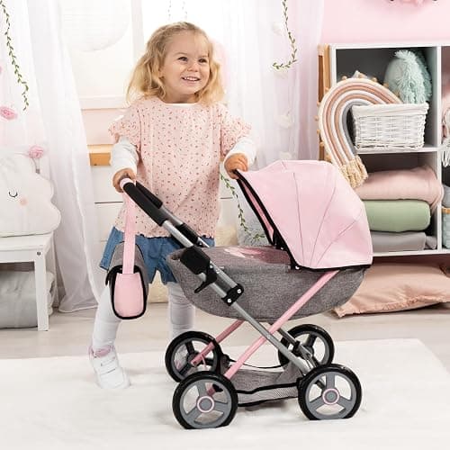 Bayer Baby Doll Stroller Toy Set with Accessories - Pink/Grey Pretend Play Carriage for Toddlers & Kids up to 18 Inch Dolls thumbnail 2