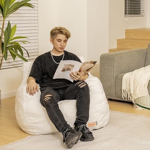 Cvortll Bean Bag Chair with Filler, Bean Bag Sofa with Tufted Soft Stuffed Filling, Fluffy and Lazy Sofa, Comfy Cozy BeanBag Chairs with Memory Foam for Dorm, Apartment, Living Room (White) thumbnail 3
