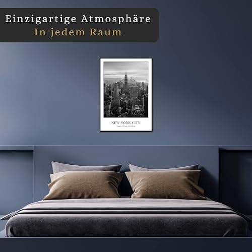 daazoo Rahmenbild Empire State Building | Wandbild mit Rahmen schwarz Hochformat | Bild New York City Skyline | Wohnzimmer Büro | schwarz weiss | 50 x 70 cm thumbnail 5