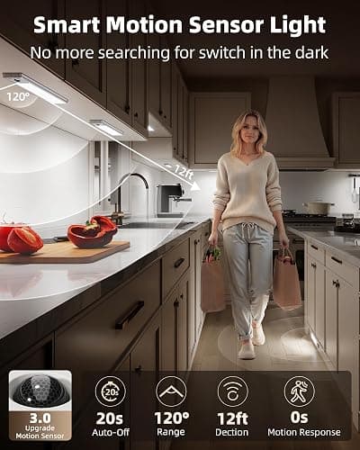 EZVALO 5 Pack Under Cabinet Lighting, 2400mAh Rechargeable Motion Sensor Light, 10inch Magnetic Closet Lights with Dimmable & 3 Color Temps, Wireless Motion Activated Lights with Remote for Kitchen thumbnail 3