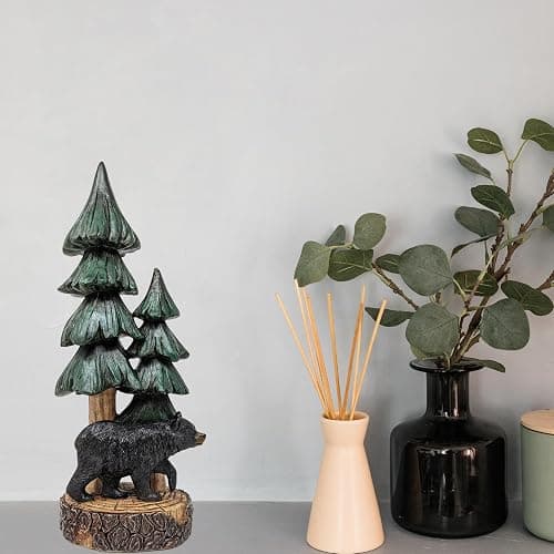 BestGiftEver Rustic Bear with Pine Tree Tabletop Figurine - Woodland Forest Cabin Lodge Décor - Standing Resin Bear Statue for Mountain Home Decoration thumbnail 2