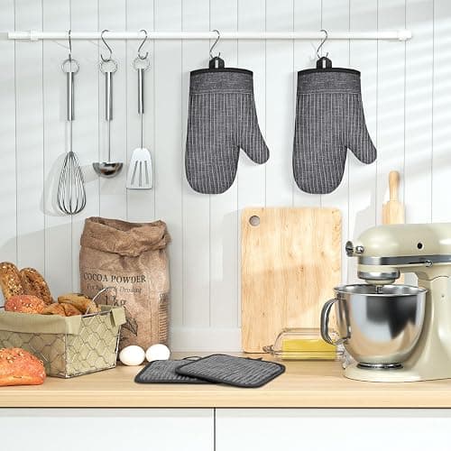 CUSIRA Oven Mitts and Pot Holders, Silicone Oven Gloves, 500 F Heat Resistant Oven Mitts Sets, Non-Slip Silicone Textured Grip, Darkgray thumbnail 7