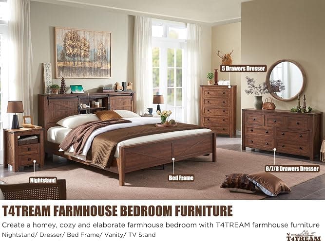 T4TREAM Farmhouse 5 Drawers Dresser Chests for Bedroom, Wood Rustic Tall Chset of Drawers,Dressers Organizer for Bedroom, Living Room,Hallway, Reclaimed Barnwood thumbnail 6