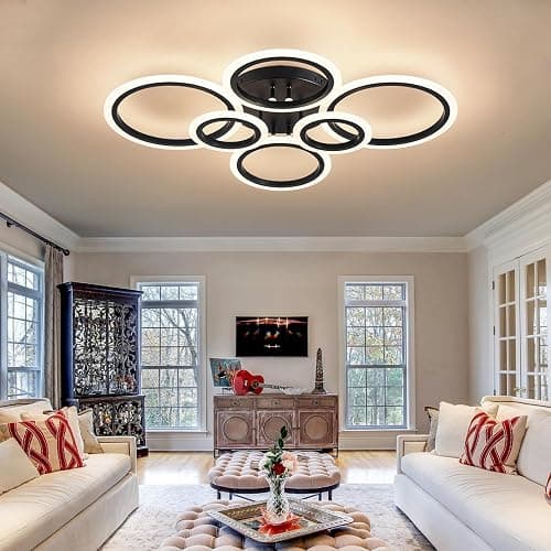 Shine LUEST 6 Rings Black Modern LED Ceiling Light Fixture, Flush Mount Ceiling Light with Remote Dimmable Brightness, Adjustable 3000-6000K Color Temperature, Timer for Living Room, Bedroom - Black, 6 Rings thumbnail 8