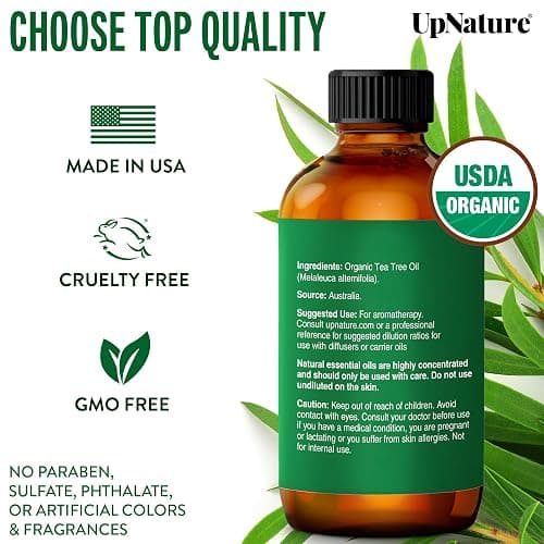 UpNature Tea Tree Oil - 100% Pure USDA Certified Organic Tea Tree Essential Oils for Skin, Hair, Toenail, Body and Scalp (2oz) thumbnail 6