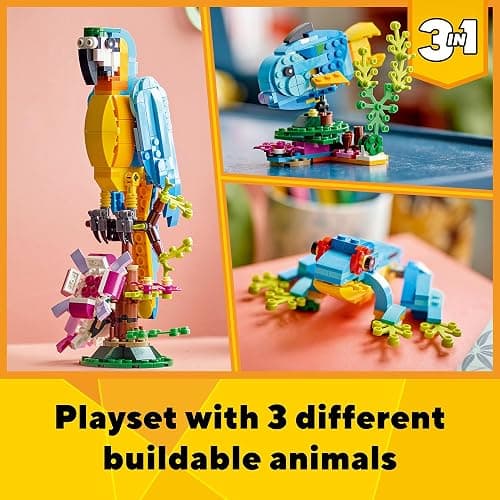 LEGO Creator 3 in 1 Exotic Parrot to Frog to Fish Animal Figures Building Toy, Creative Toys for Kids Aged 7 and up 31136 thumbnail 5
